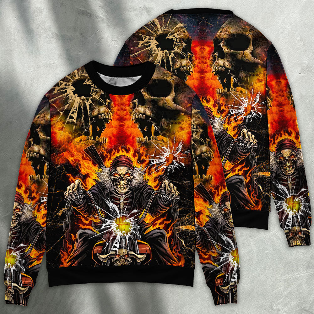 Skull Biker Crazy Art Style - Sweater - Ugly Christmas Sweater - Owls Matrix LTD