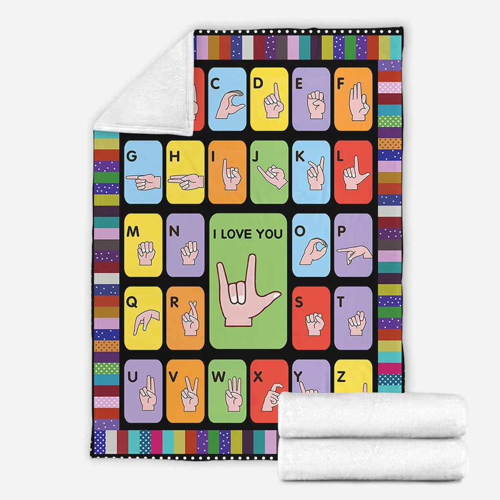 ASL Love American Sign Language - Flannel Blanket - Owls Matrix LTD