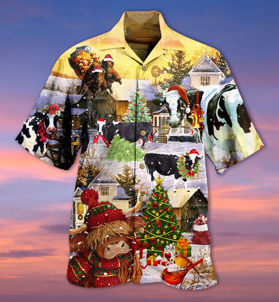 Cow Christmas Love Animals Love - Hawaiian Shirt - Owls Matrix LTD