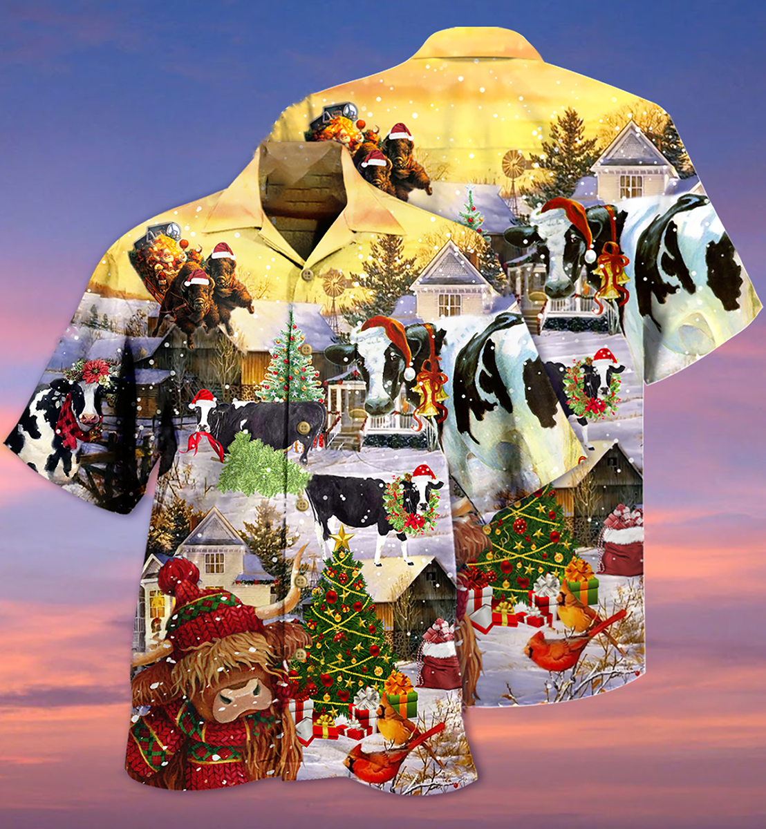 Cow Christmas Love Animals Love - Hawaiian Shirt - Owls Matrix LTD