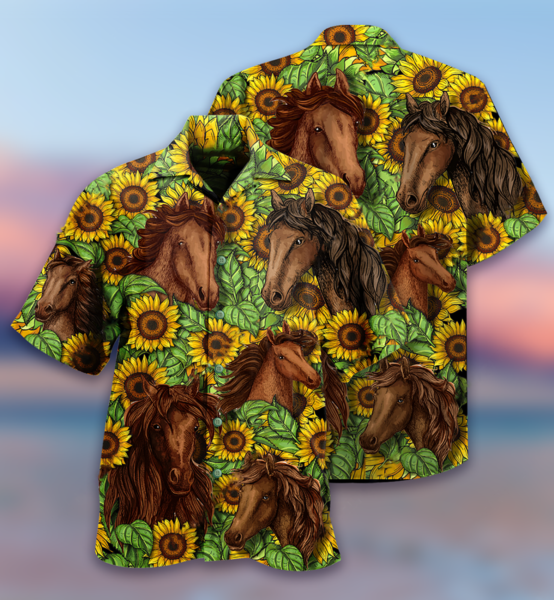 Horse And Sunflowers Amazing - Hawaiian Shirt - Owls Matrix LTD