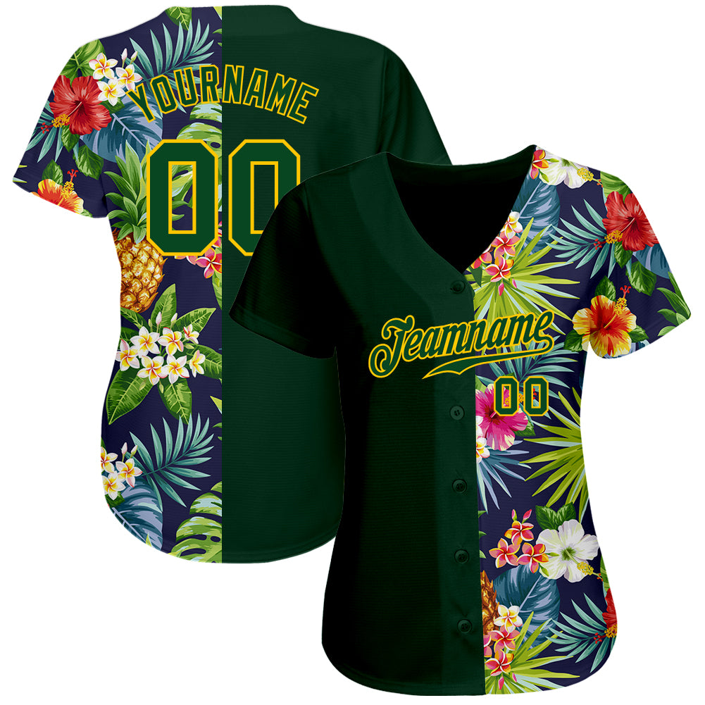 Custom 3D Pattern Design Tropical Pattern With Pineapples Palm Leaves And Flowers Authentic Baseball Jersey - Owls Matrix LTD