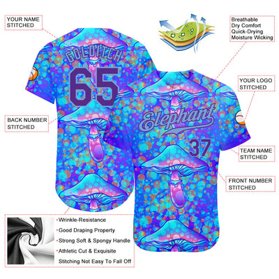 Custom 3D Pattern Design Magic Mushrooms Psychedelic Hallucination Authentic Baseball Jersey - Owls Matrix LTD