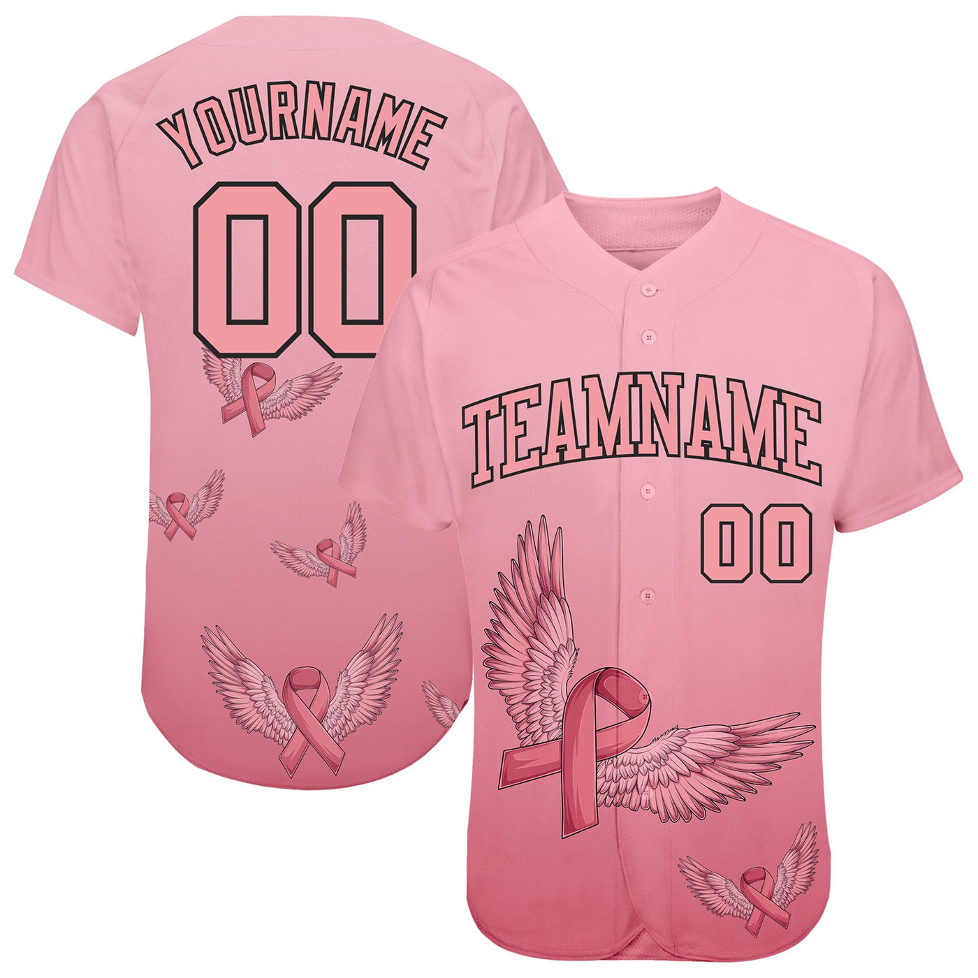 Custom 3D Pink Ribbon With Angel Wings Breast Cancer Awareness Month Women Health Care Support Authentic Baseball Jersey - Owls Matrix LTD