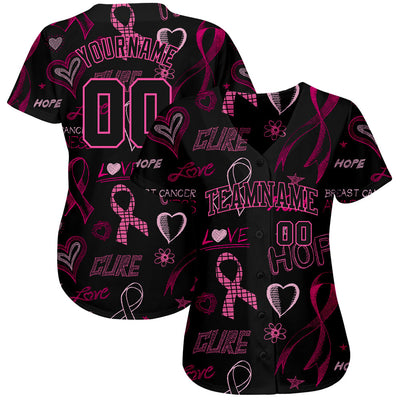 Custom 3D Pink Ribbon Breast Cancer Awareness Month Women Health Care Support Authentic Baseball Jersey - Owls Matrix LTD