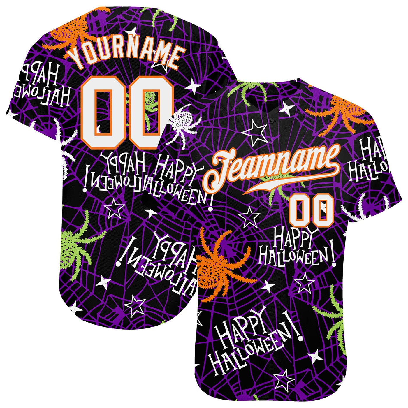 Custom 3D Pattern Happy Halloween Spiders Authentic Baseball Jersey - Owls Matrix LTD