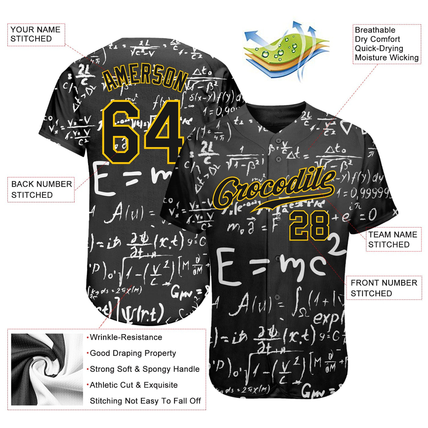 Custom 3D Pattern Design Math Authentic Baseball Jersey - Owls Matrix LTD