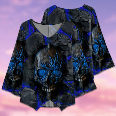 Skull Blue Lighting Style - V-neck T-shirt - Owls Matrix LTD