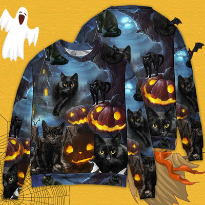 Halloween Black Cat Dark Night Style - Sweater - Ugly Christmas Sweaters - Owls Matrix LTD