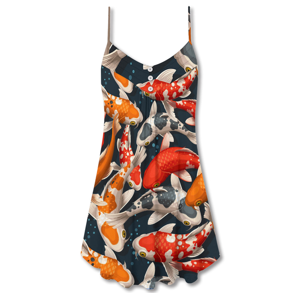Koi Fish Swimming Colorful Crap - V-neck Sleeveless Cami Dress - Owls Matrix LTD