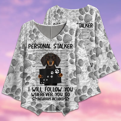 Dachshund Personal Stalker Style - V-neck T-shirt - Owls Matrix LTD