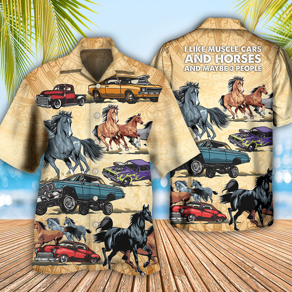 Horse Muscle Car I Like Muscle Car And Horse - Hawaiian Shirt - Owls Matrix LTD