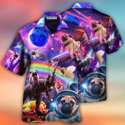 Pug Dog Galaxy Rainbow Star T-Rex Style - Hawaiian Shirt - Owls Matrix LTD