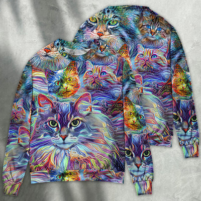 Cat Art Hippie Lover Cat Colorful - Sweater - Ugly Christmas Sweaters - Owls Matrix LTD