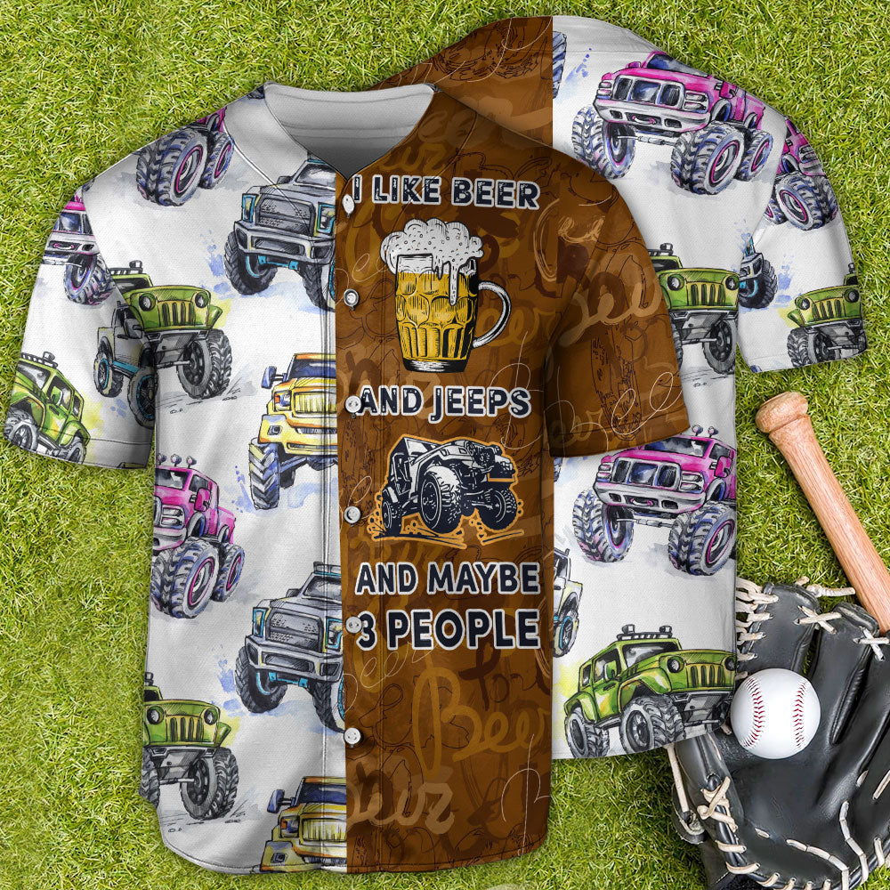 Jeep I Like Beer And Jeeps - Baseball Jersey - Owls Matrix LTD