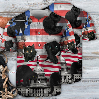 Black Cat Independence Day America - Baseball Jersey - Owls Matrix LTD