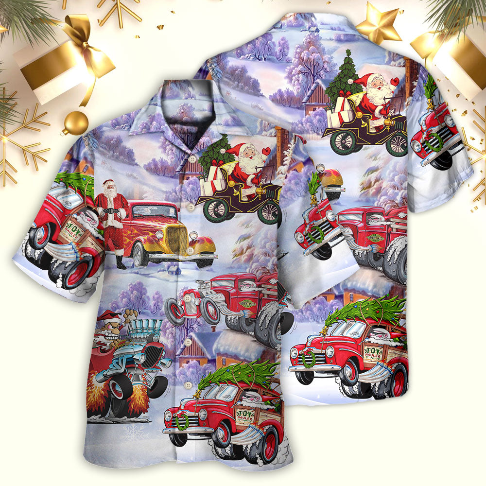Santa Hot Rod Christmas Tree Merry Xmas - Hawaiian Shirt - Owls Matrix LTD