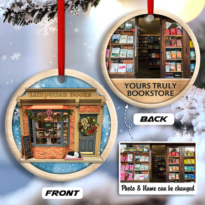Bookstore Christmas Book And Snowflower Custom Photo Personalized - Circle Ornament - Owls Matrix LTD