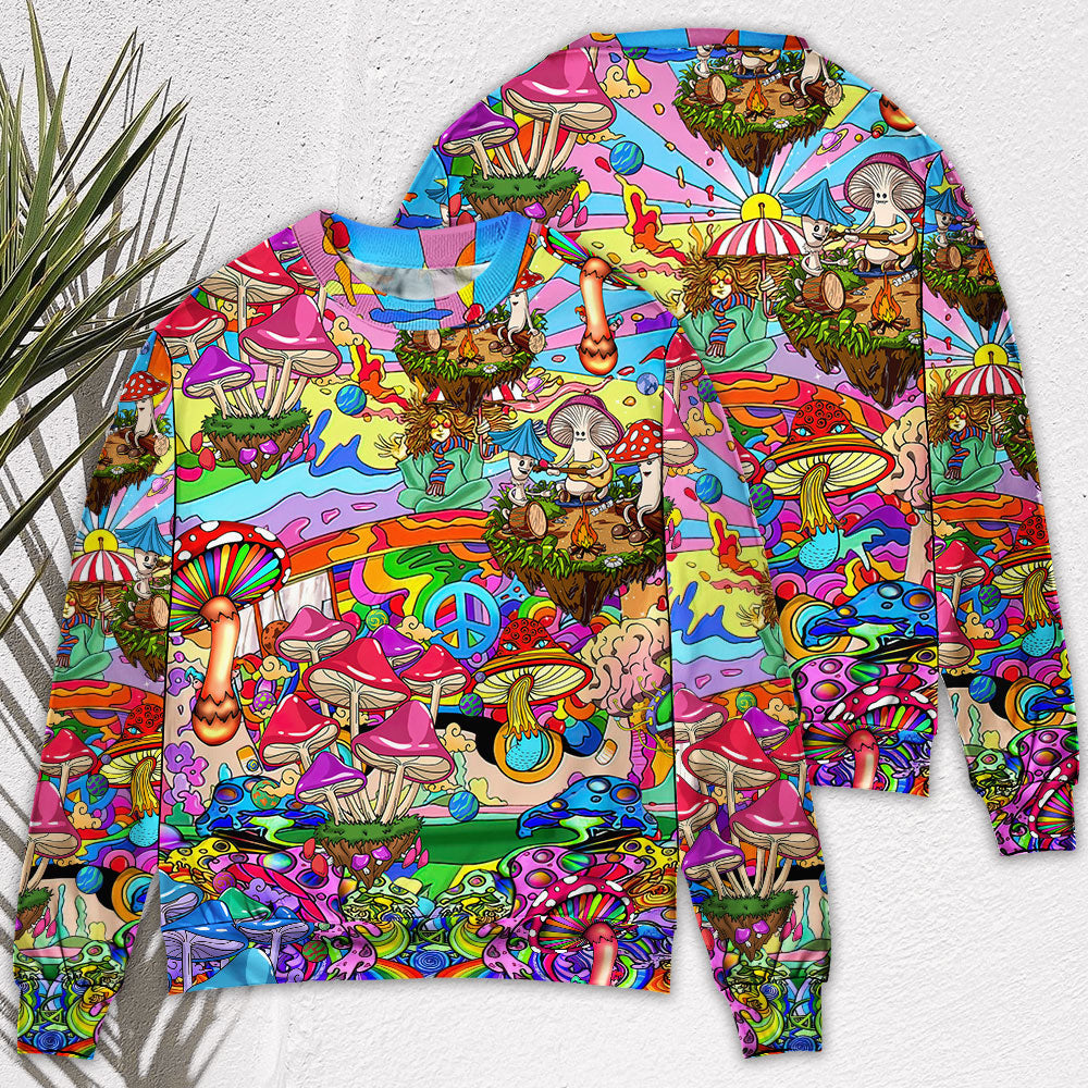 Hippie Mushroom Hallucinogenic Psychedelic - Sweater - Ugly Christmas Sweaters - Owls Matrix LTD