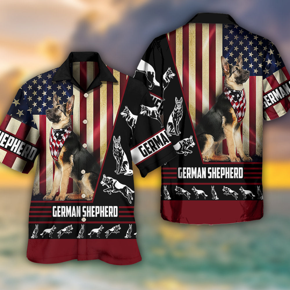 German Shepherd American Flag - Hawaiian Shirt - Owls Matrix LTD