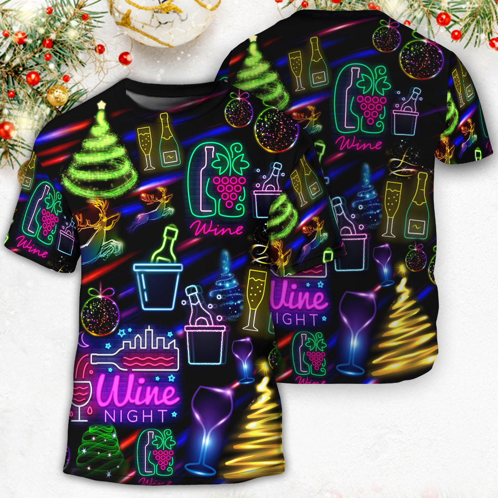 Beer Christmas Neon Art Drinking - Round Neck T-shirt - Owls Matrix LTD