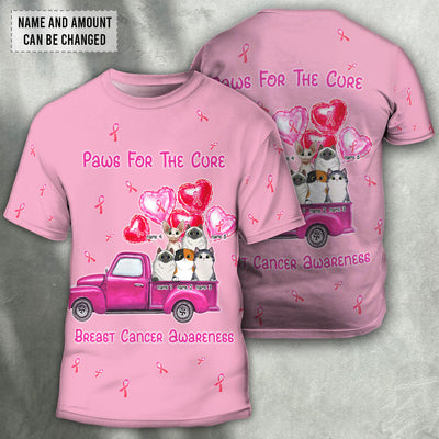 Beast Cancer Paw For The Cure Personalized - Round Neck T- shirt - Owls Matrix LTD