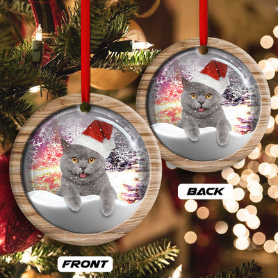 Christmas Cat Snowy Day - Circle Ornament - Owls Matrix LTD
