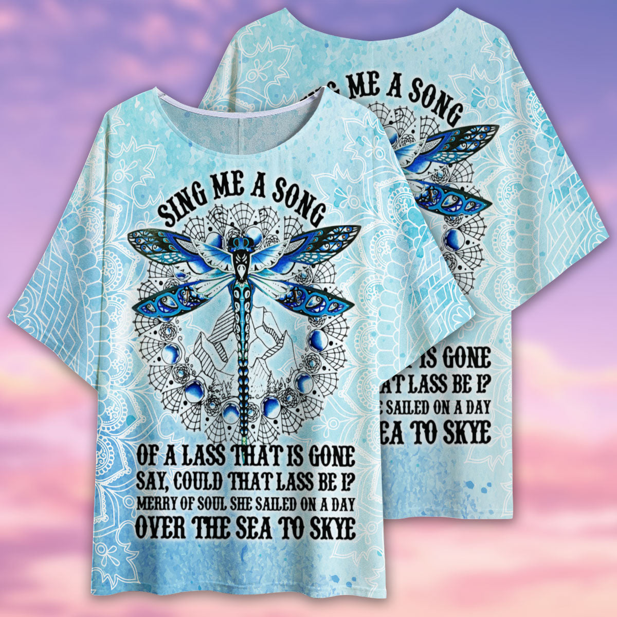 Dragonfly Hippie Sing Me A Song - Women's T-shirt With Bat Sleeve - Owls Matrix LTD