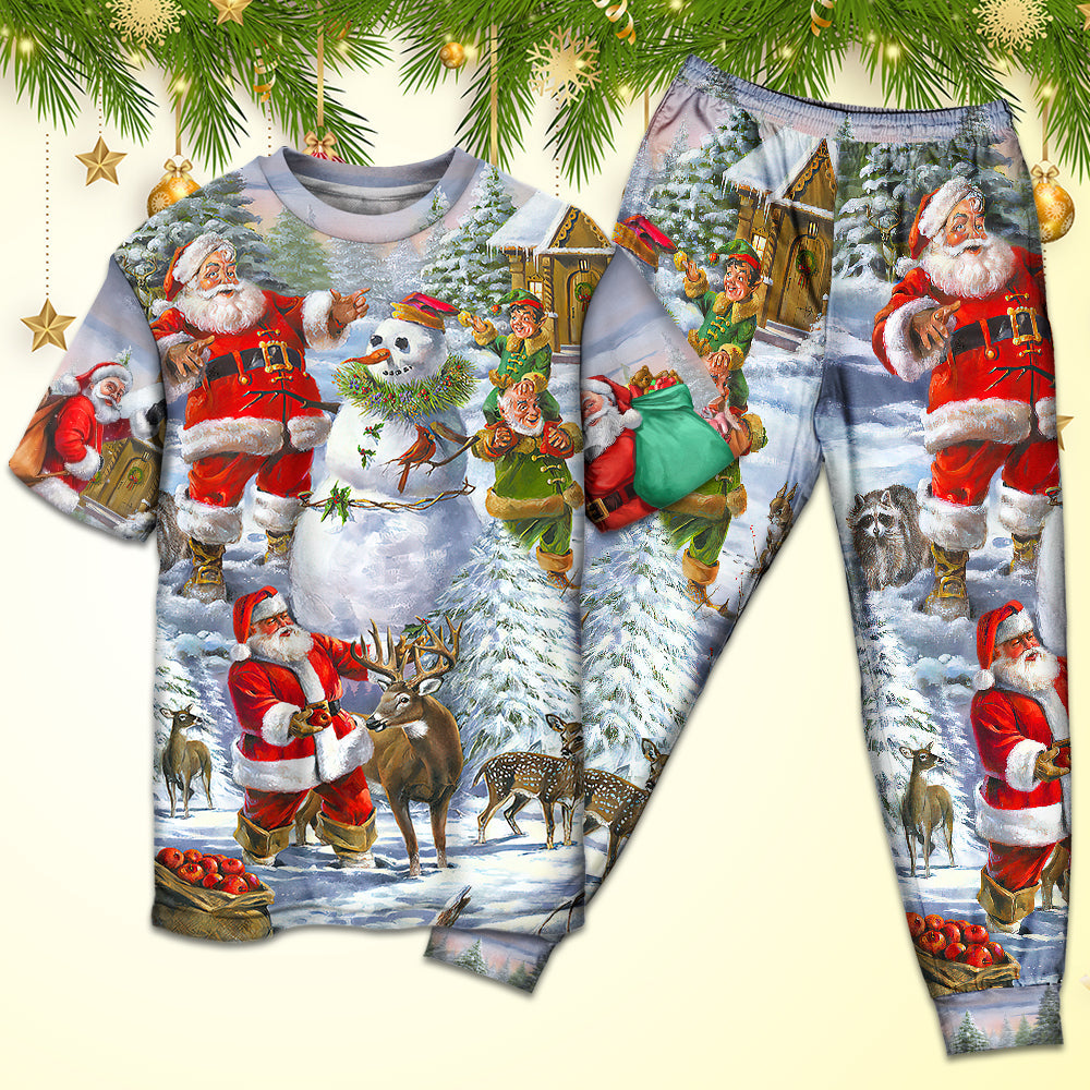 Christmas Santa Claus Snowman Elf So Happy Art Style - Pajamas Short Sleeve - Owls Matrix LTD
