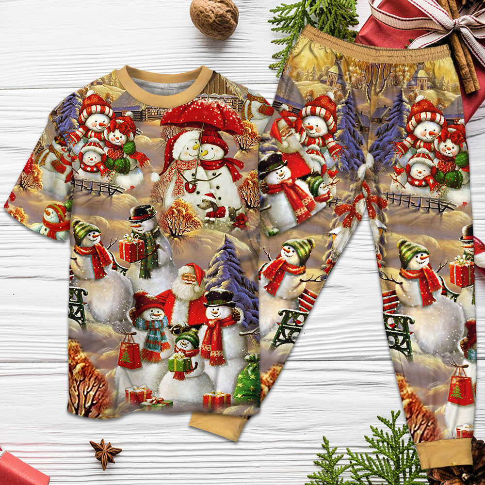 Christmas Snowman Couple Love Xmas - Pajamas Short Sleeve - Owls Matrix LTD