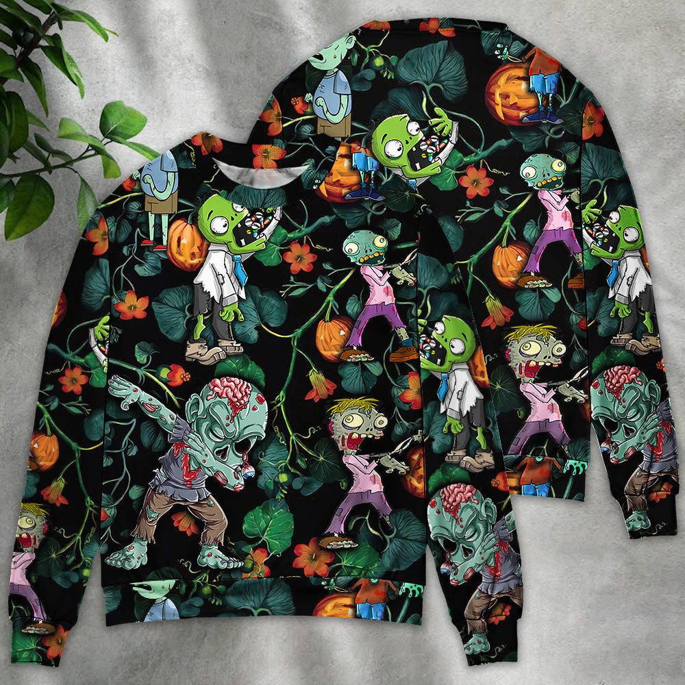 Halloween Zombie Tropical Pumpkin Scary - Sweater - Ugly Christmas Sweaters - Owls Matrix LTD