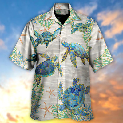Turtle Peaceful Relaxing Calm Of The Beach And Ship With Sails - Hawaiian Shirt - Owls Matrix LTD