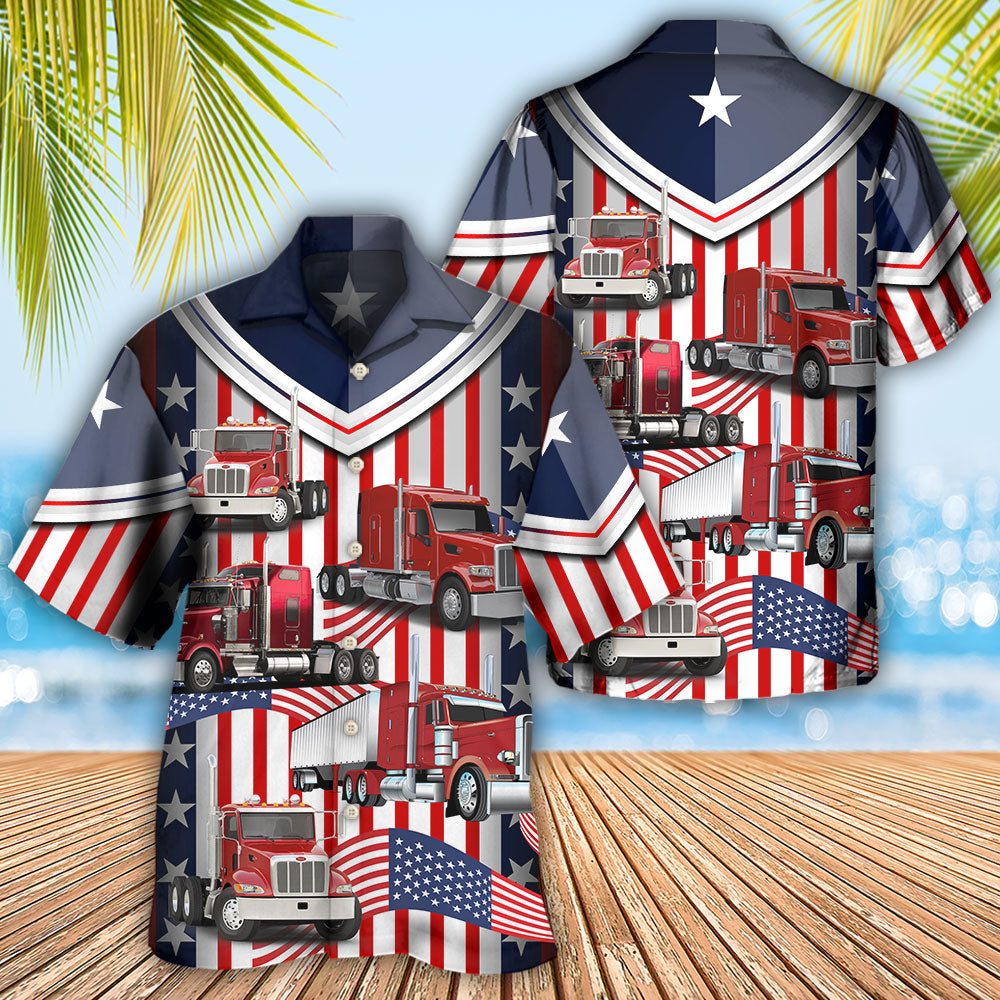 Truck USA Flag Trucker - Hawaiian Shirt - Owls Matrix LTD