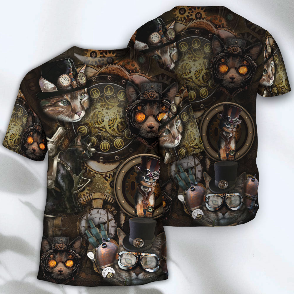 Cat Steampunk Art It's All About Magic - Round Neck T-shirt - Owls Matrix LTD