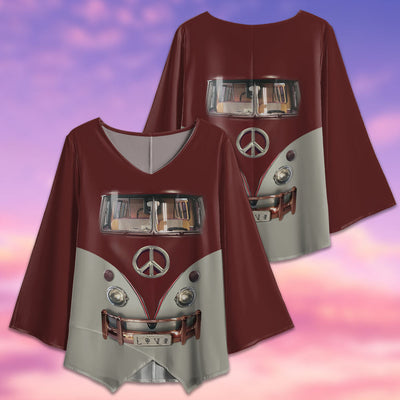 Hippie Peace Bus Vintage Style - V-neck T-shirt - Owls Matrix LTD