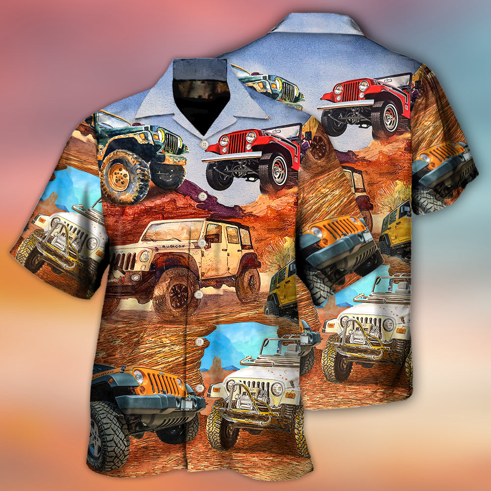 Jeep In The Desert Vintage Art Style - Hawaiian Shirt - Owls Matrix LTD