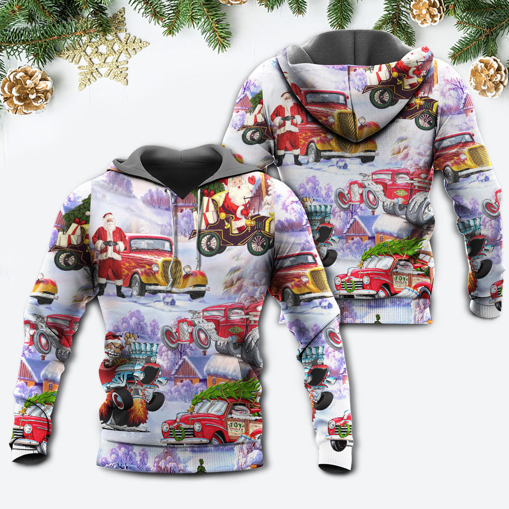 Santa Hot Rod Christmas Tree Merry Xmas - Hoodie - Owls Matrix LTD