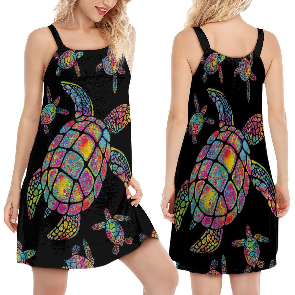 Hippie Turtle Love Ocean - Women's Sleeveless Cami Dress - Owls Matrix LTD