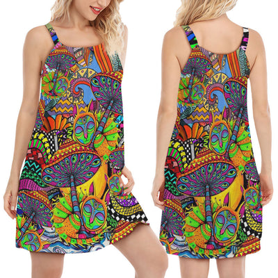 Hippie Peace Life Color Floral - Women's Sleeveless Cami Dress - Owls Matrix LTD