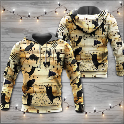 Black Cat Love Music Note - Hoodie - Owls Matrix LTD