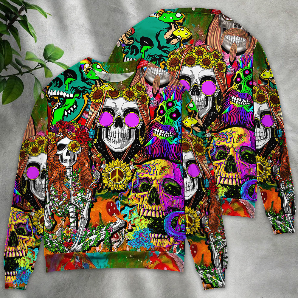 Hippie Skull Colorful Cool Style - Sweater - Ugly Christmas Sweaters - Owls Matrix LTD
