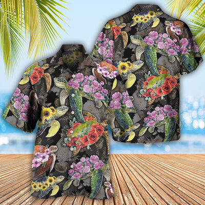 Turtle And Flowers Tropical Art - Hawaiian Shirt - Owls Matrix LTD