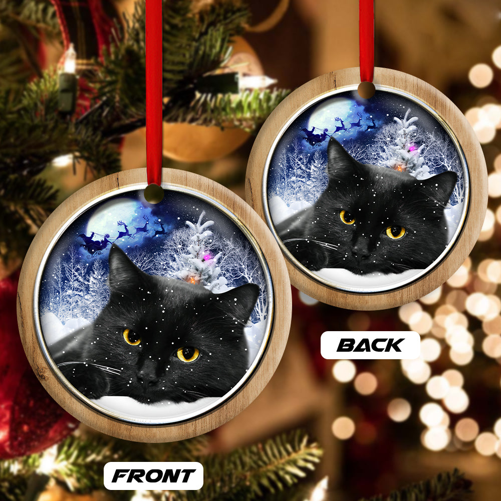 Christmas Black Cat Love Xmas Light Decor Tree Hanging - Circle Ornament - Owls Matrix LTD