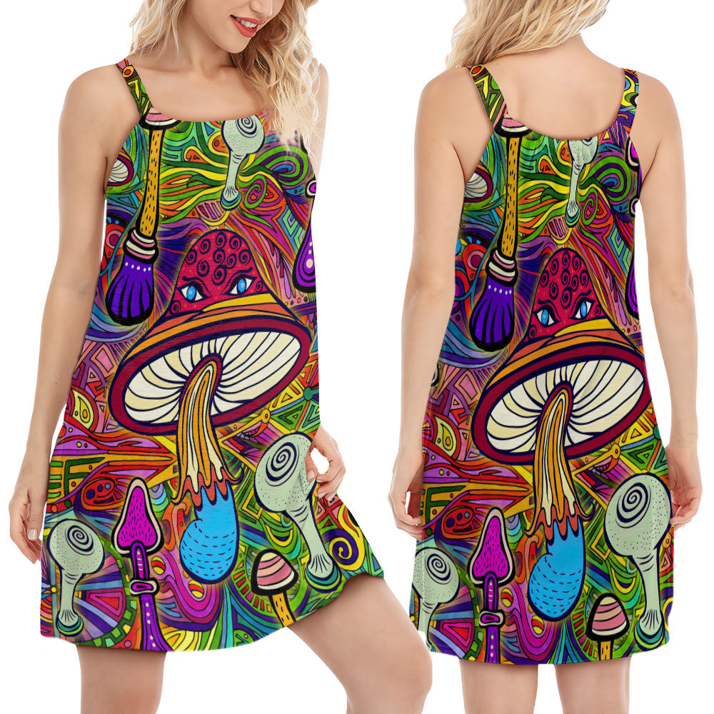 Hippie Mushroom Hypnotizing Art - Women's Sleeveless Cami Dress - Owls Matrix LTD