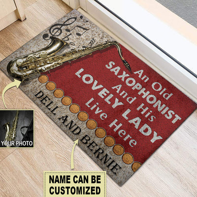 Saxophone Old Couple Live Here Red Custom Photo Personalized - Doormat - Owls Matrix LTD