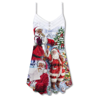 Christmas Santa Claus Is Coming To Town - V-neck Sleeveless Cami Dress - Owls Matrix LTD