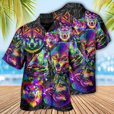 Wolf Neon Colorful Art - Hawaiian Shirt - Owls Matrix LTD