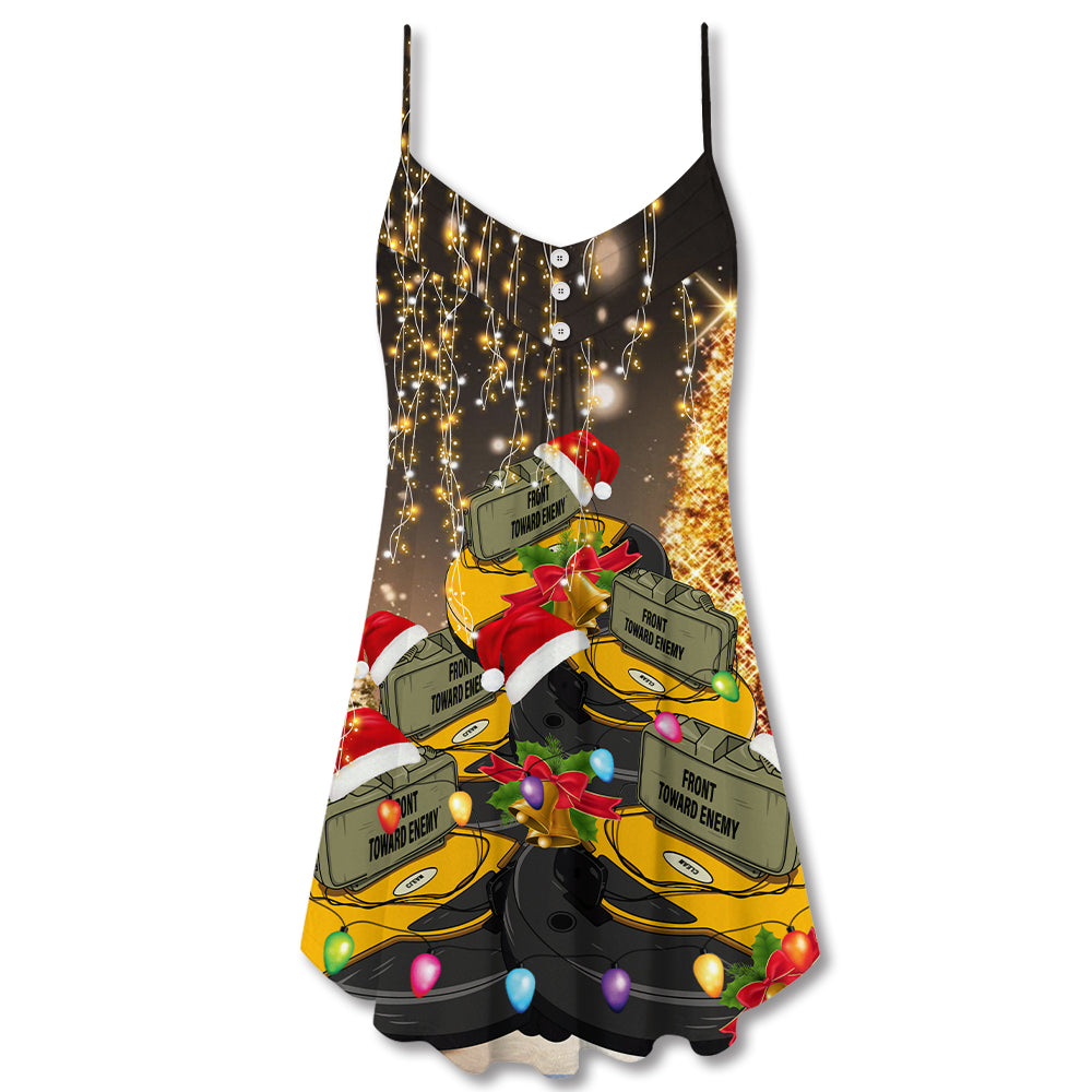 Christmas Claymore Neon Bright Light - V-neck Sleeveless Cami Dress - Owls Matrix LTD