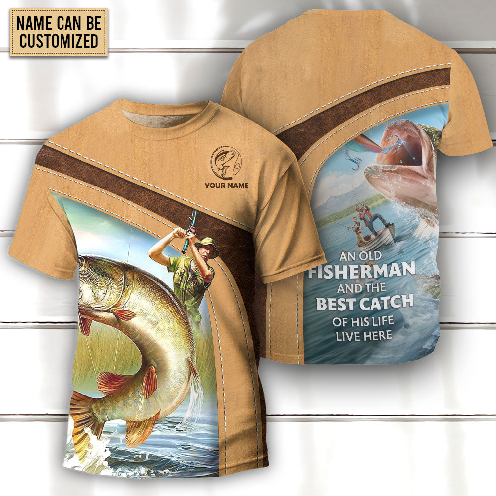 Fishing An Old Fisherman And The Best Catch Personalized - Round Neck T-shirt - Owls Matrix LTD