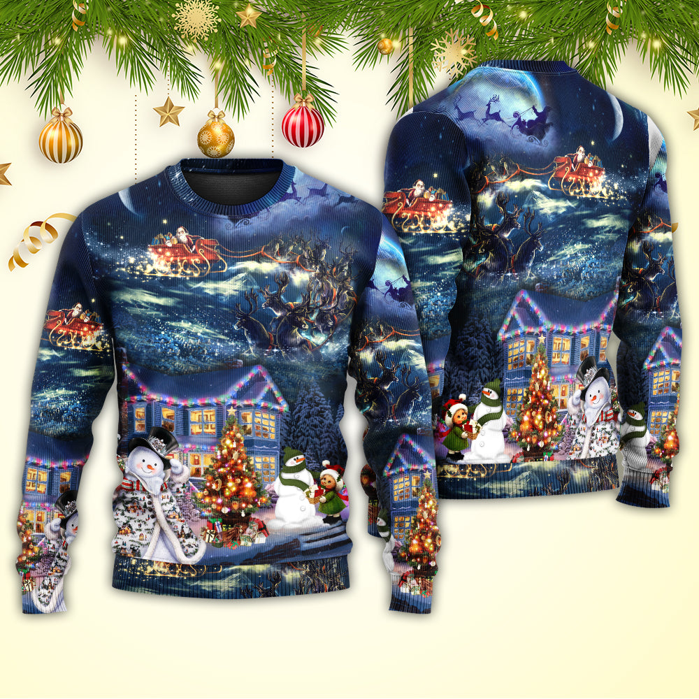 Christmas Santa Claus Family In Love Light Art Style - Sweater - Ugly Christmas Sweaters - Owls Matrix LTD